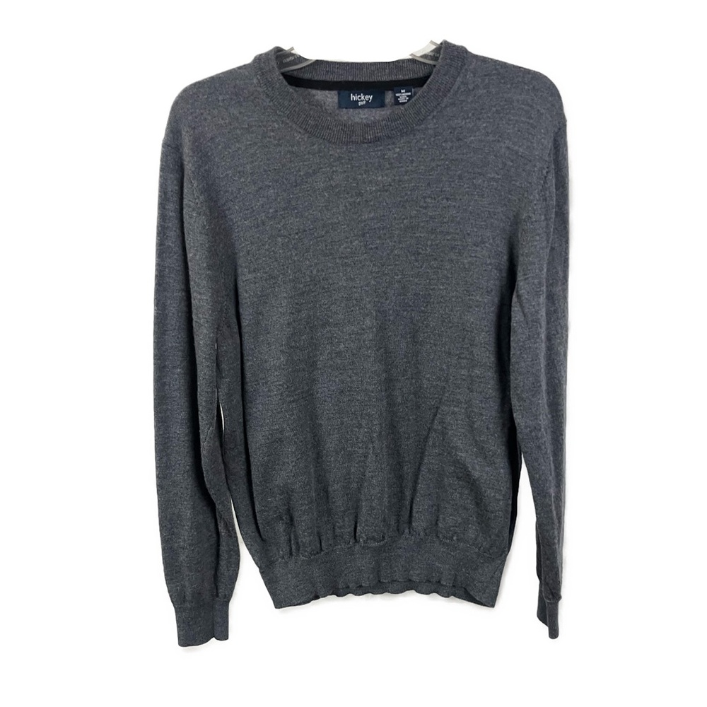 Hickey Golf Men's 100% Merino Wool Gray‎ Pullover Crew Neck Sweater- Size Medium